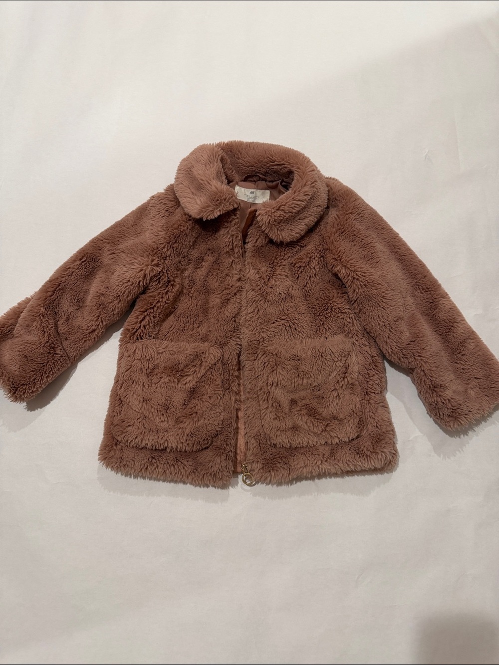 H&M Plush Teddy Faux Fur Jacket in Brown